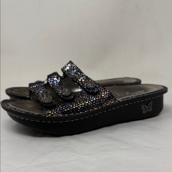 Alegria Grey Glitter Mules Slip on Sandals adjustable straps comfort shoes - Picture 1 of 10